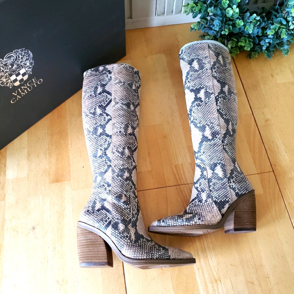 Like New Vince Camuto Gravana Snakeskin Knee High Boots